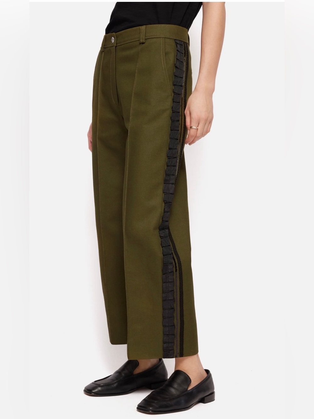 Jigsaw Olive Green Cropped Trousers with Black Side Trim